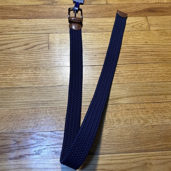 Penguin Stretch Belt Genuine Leather Woven Dark Navy Blue Men's Sz S (30-32) New - Picture 3 of 5